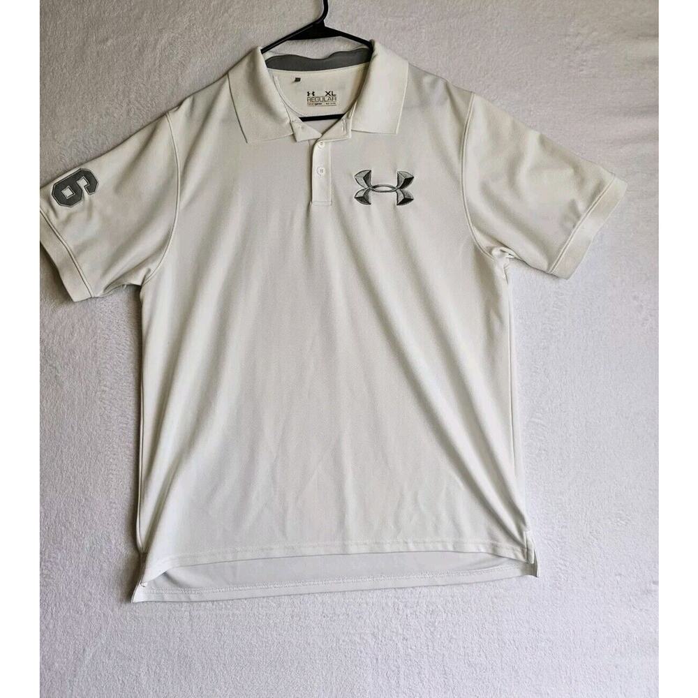 Men's Under Armour Heatgear XL white polo‎ shirt short Sleeve.